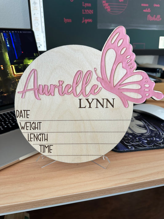 Butterfly Birth Announcement plaque